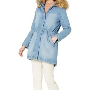 Women's Blue Denim Jacket with Faux Fur Trim
